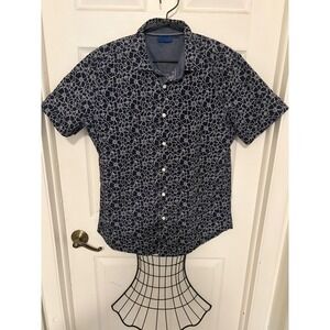 Smash Men's Navy Floral Short Sleeve Button Down Shirt Sz L